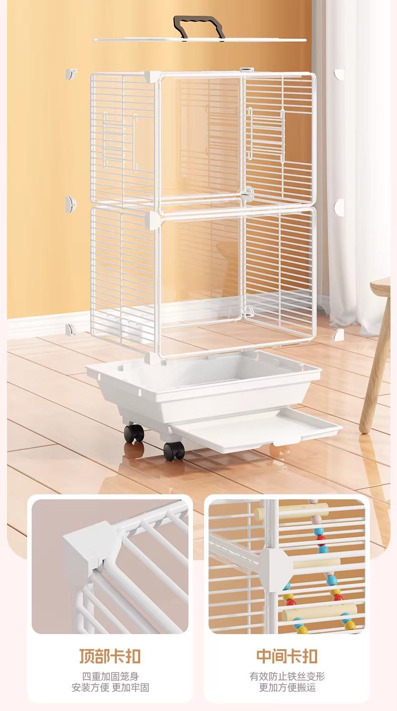 New Transparent Villa Bird Cage Double Layer Large Size Anti-Splash Horizontal Wire Special for Parakeet Cockatiel Budgie Parrot with Pet Toy Accessories