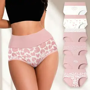 Women's Cotton Lingerie High Waist Lady Panties - 4/6 Pack Cute Love Print, High-Rise Cut, Snug Fit, Stretchy Band, Double Layer Crotch, Comfortable for Everyday & Postpartum Wear - FallFreshness SpringStatements Womenswear