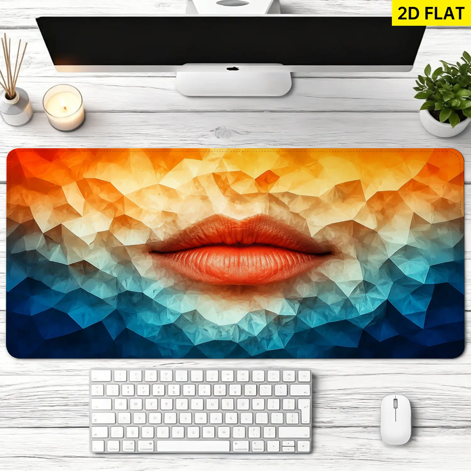 Extra Large geometric lips art Mouse Pad, Non Slip Rubber Pad, Desktop Decoration Drotection Pad, Washable, Lock Edge Multi Size, Premium Multipurpose Mousepad For Home Office, Gaming Desk, Gift for Family and Friends