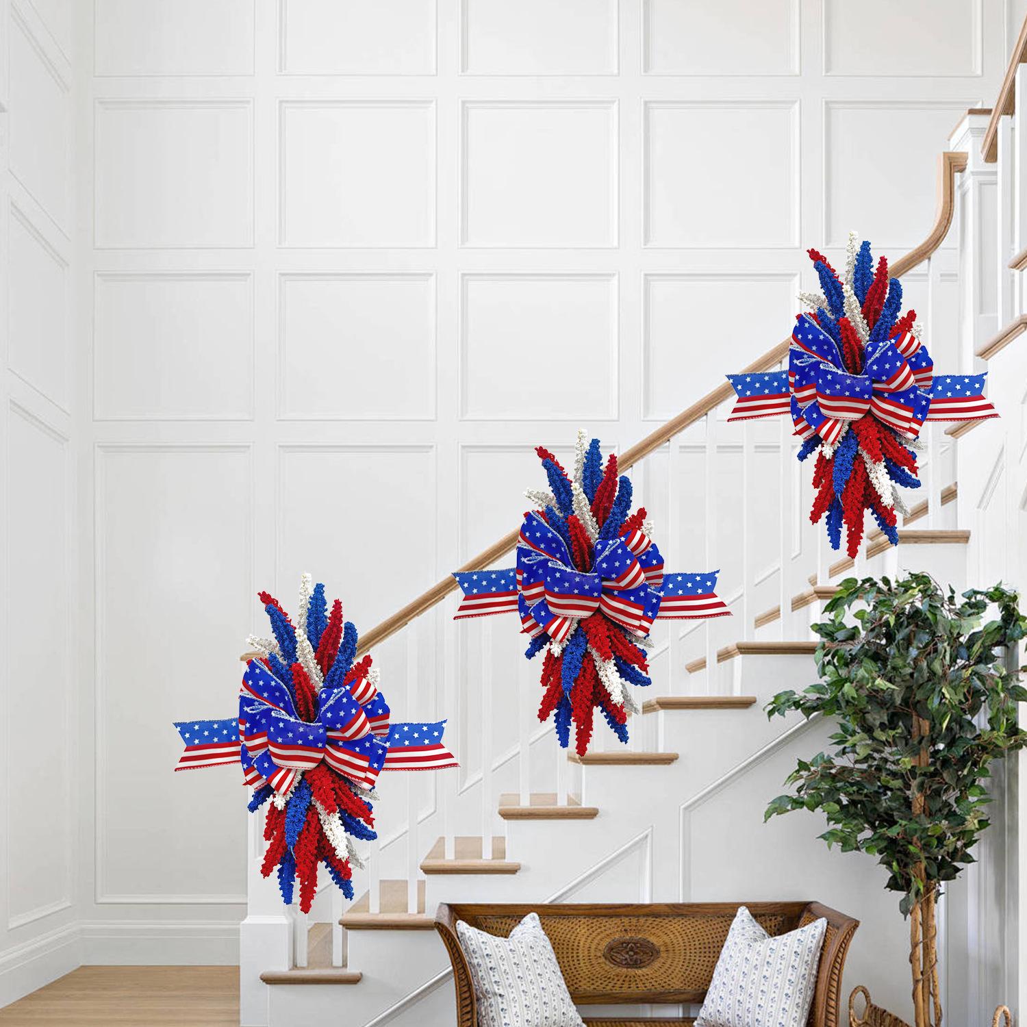 National Day Independence Day Wreath Cross-Border Home Decor New Product Red, White, and Blue Wheat Ears Hanging Decoration Door Wreath