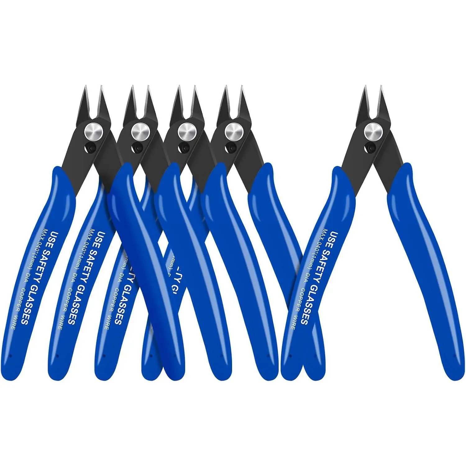 Alloy Steel Flush Cutters, 5-Inch Blue 5-Count with Internal Spring - Side & Diagonal Cutters for Electronics, Model Sprue, Soft Copper Wire Snips