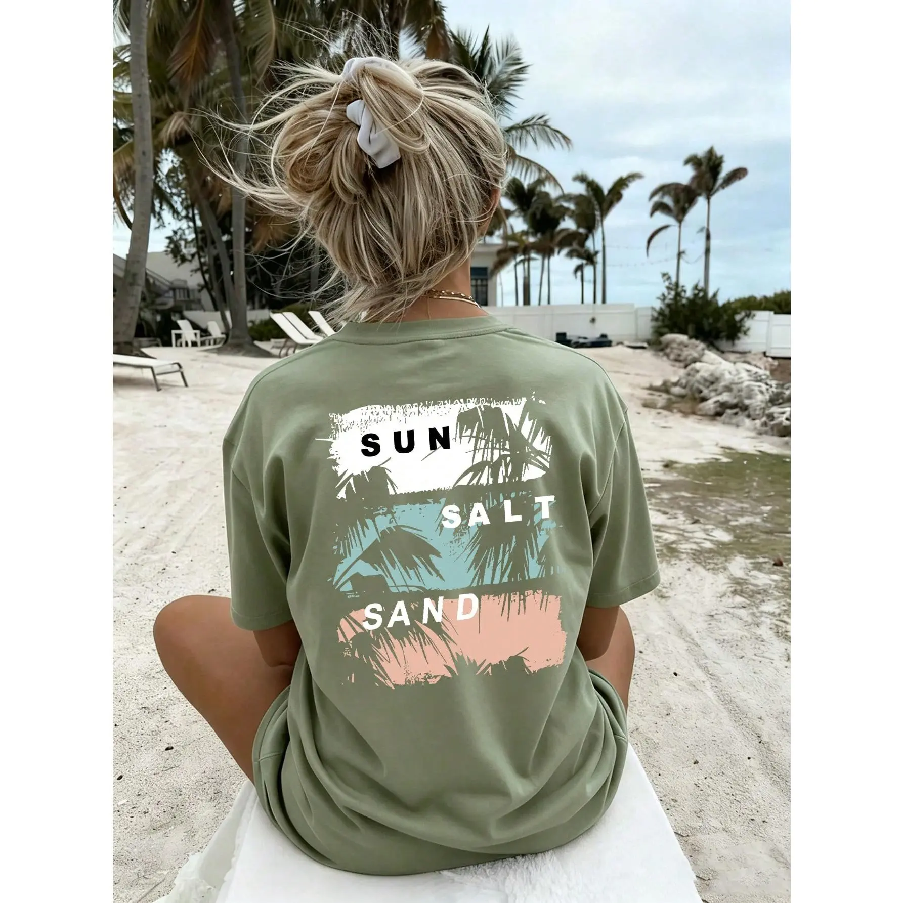 Women's New Summer Minimalist Letters & Maple Leaf Sunset Full Print Dark Grey Crew Neck Short Sleeve Sports T Shirt - Regular Size Clothes, Fashionable, Versatile, Machine Washable - Suitable for Casual Daily Wear, Vacation