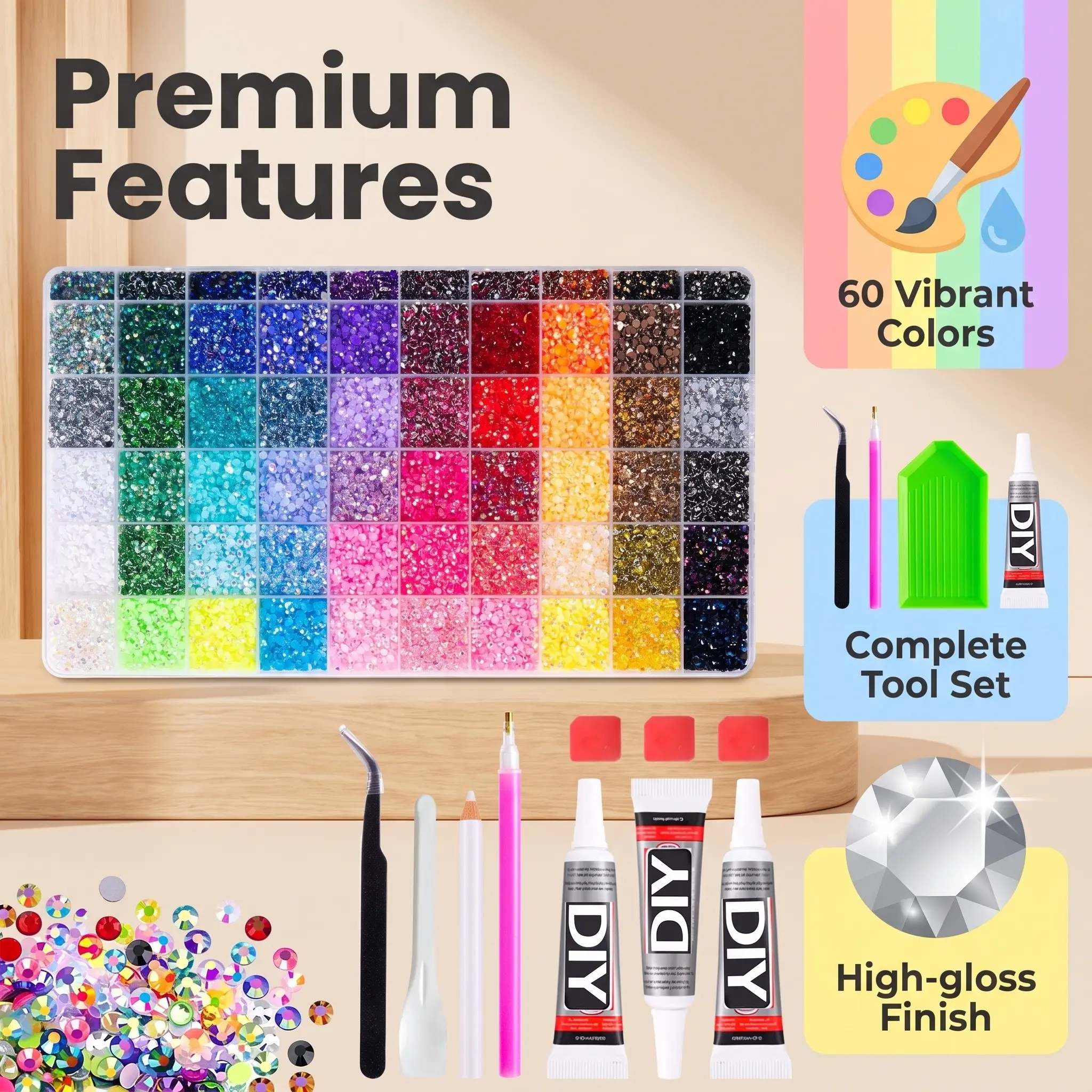 60 Colors Full Diamond Painting Tool Set | Complete DIY Craft Kit for Beginners & Hobbyists everything you need all in one package.You can create stunning Rhinestone 。It is an essential product for DIY craft lovers and home crafters.mid year deals for you