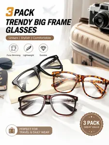 3 Pack Trendy Oversized Slimming Glasses, Fashion Versatile Non-Prescription Eyewear, Easy to Match for Daily Outfits, Delicate Stylish Glasses, Ideal Gift for Girlfriend or Best Friend, Practical Daily Accessory for Gifting or Personal Use