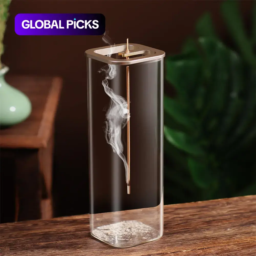 Clear Glass Incense Burner, Modern Square Incense Holder with Removable Glass Ash Catcher, Incense Burner for Home Fragrance Decor Yoga Meditation, Scent, Bakhoor Burner #GLOBAL PICKS