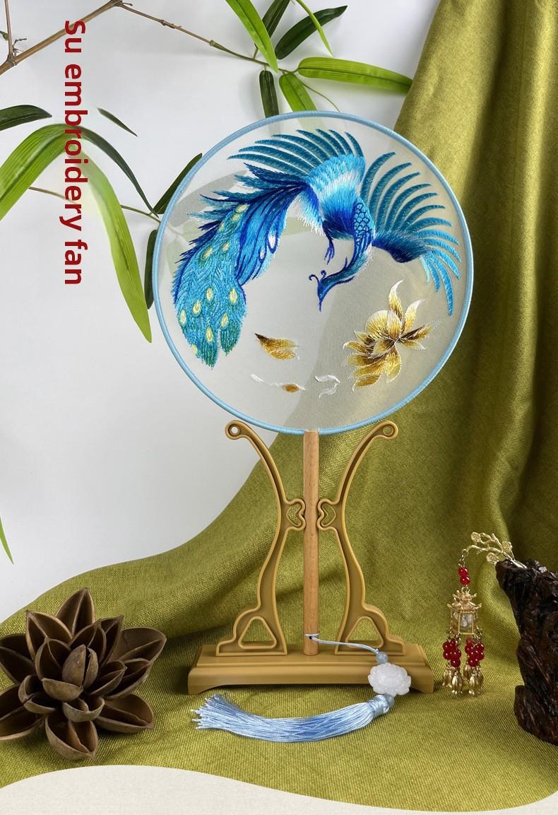 New popular Su embroidery antique-style round fan, double-sided embroidered round fan