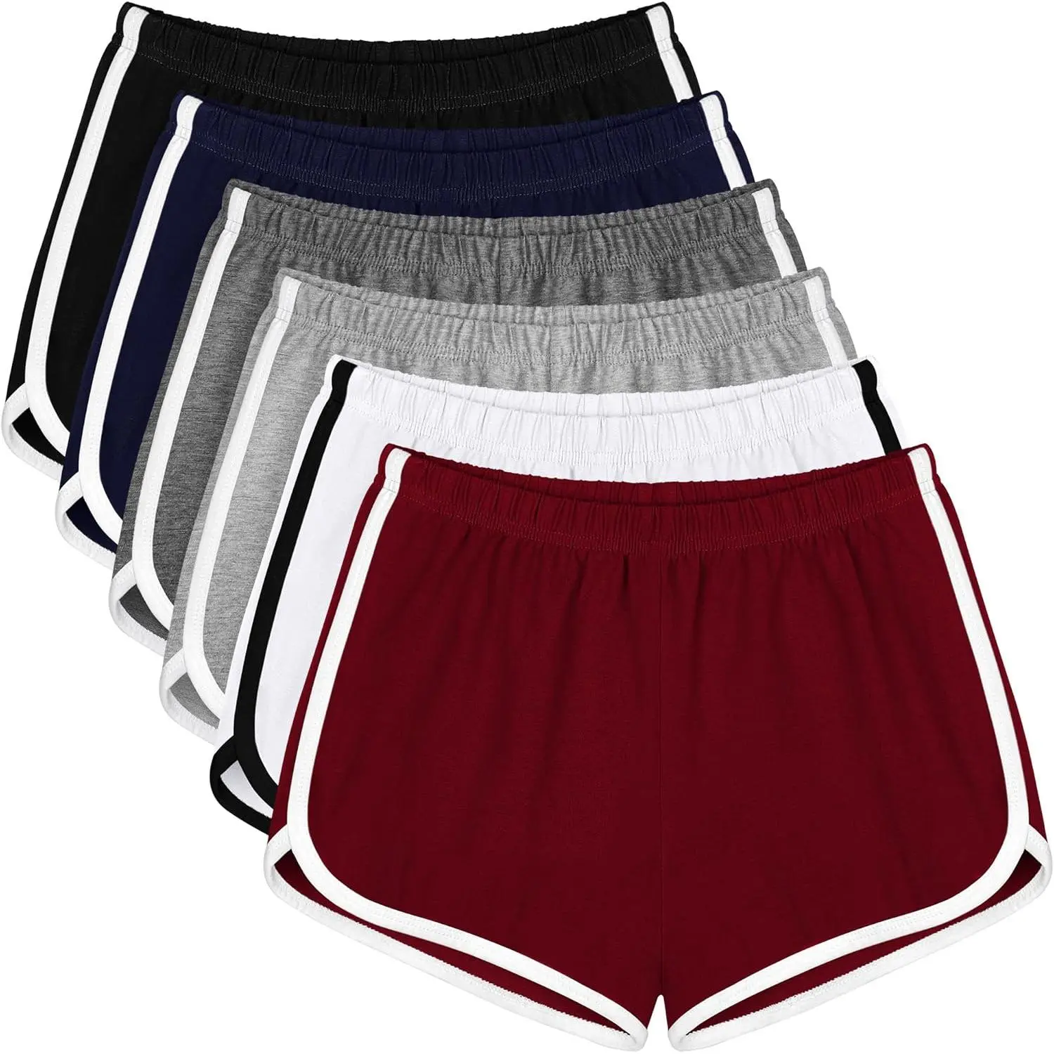 Women's Cotton Waistband Dance Shorts - 6 Packs, Elastic Waist, Summer Sports Yoga Bottoms, Adults