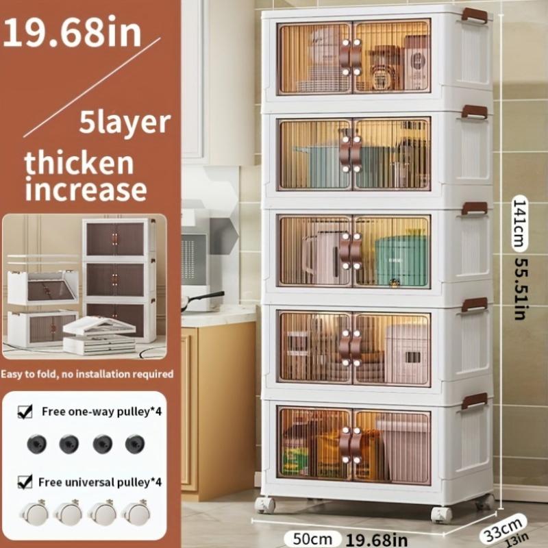 Foldable Storage Box 5 Layers, Large Storage Box with Double Opening, Large Storage Box with Lid and Wheels, Can Store Clothes, Snacks, Toys and Books, Home Office Outdoor Foldable Container