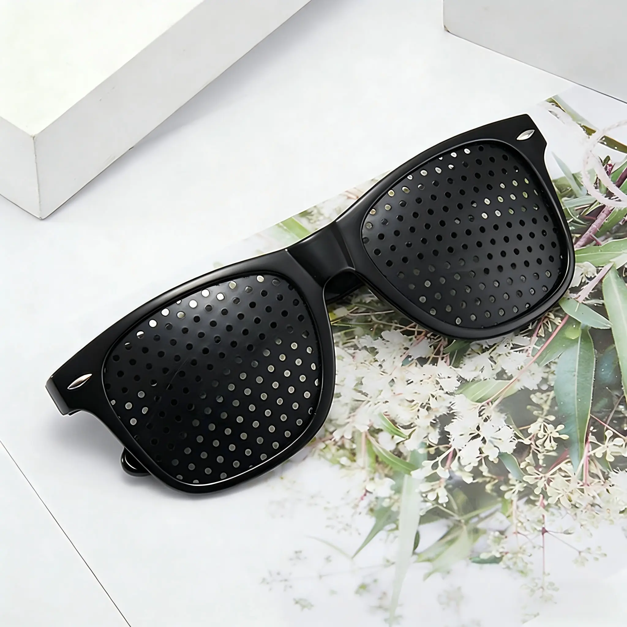 Minimalist Pinhole Glasses Fashion Unisex Clear Frame Black Glasses Style Streetwear Aesthetic Eyewear for Men Women Natural Vision Care Astigmatism Relaxation Anti Eye Strain Fatigue Relief Pin Hole Glasses Daily Accessory
