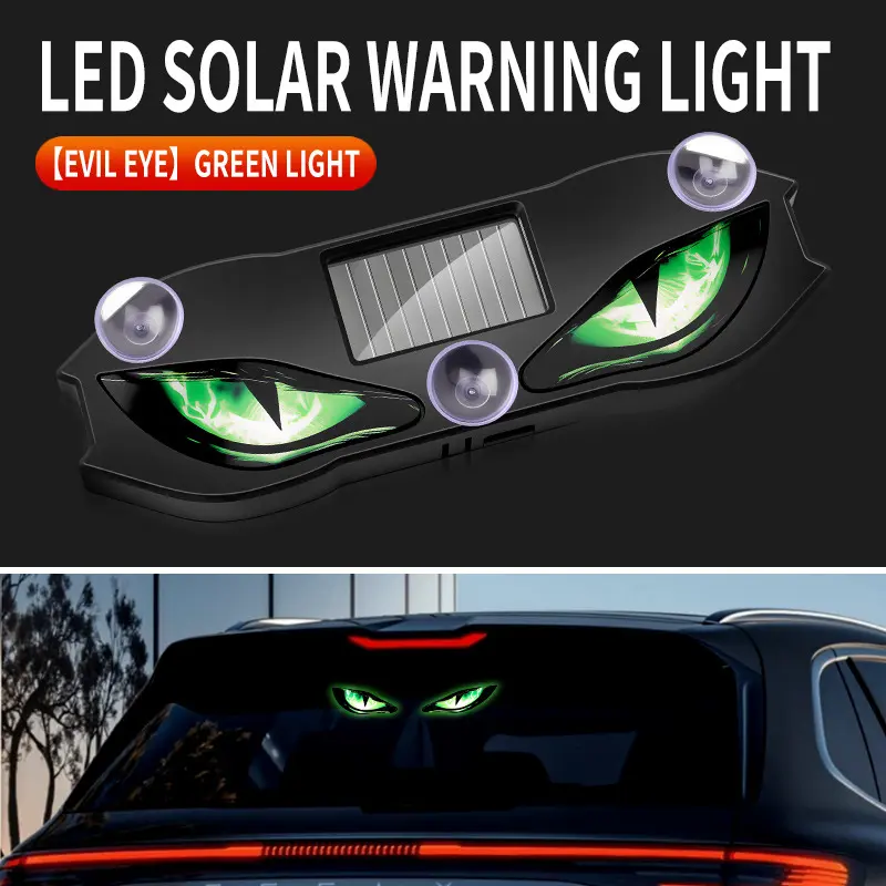 Solar Car Demon Eye LED Atmosphere Wireless Lamp - Bold Look, Dynamic Lights, Easy Mount Wireless Suction Cup, 3-Color (Red,Blue,Green), Type-C Rechargeable Auto Interior Window Light for Cars/SUVs/Trucks, Rgb Colors, Dynamic Light