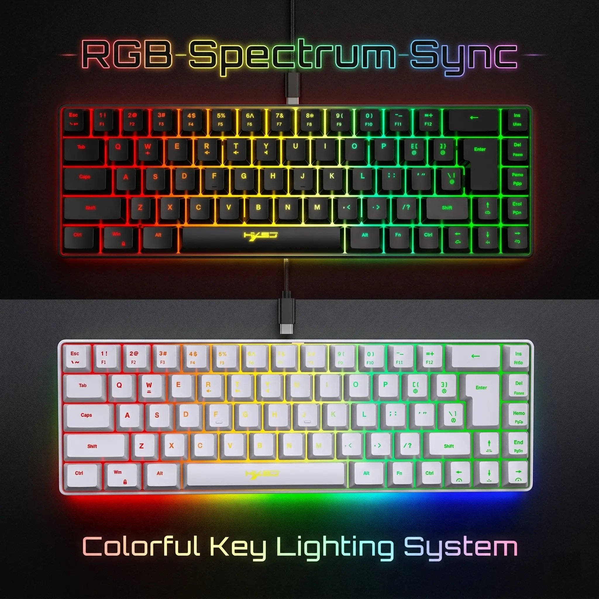HXSJ 60% Layout 68-Key Wired Gaming Keyboard, Ultra-Compact Mini Size, RGB Backlit, Anti-Ghosting Keys, Ergonomic Design, Windows PC & Laptop Compatible