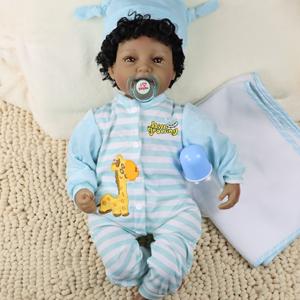 22" African American Baby Doll, Realistic Black Reborn Baby Dolls Silicone Vinyl Babydoll, Lifelike Soft Cloth Body Boy Doll, Birthday Set for Aged 3+