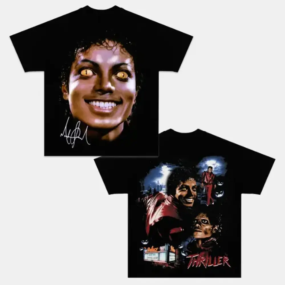 2026 New Loose-Fit T-Shirt, 100% Premium Cotton, Michael Jackson, Teen and Adult T-Shirt, Graphic T-Shirt, Patterned Shirt, Thriller Series, Loose-Fit Unisex, Summer Comfortable, Breathable, Pure Cotton