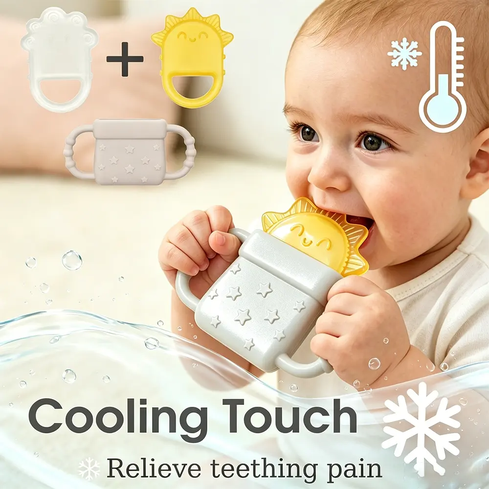 2pcs Infant Silicone Teething Ring Set, Teething Rings For Babies, Cooling Massage Relief for Gums, Freezer Safe, Suitable for 3-12 Months Babies
