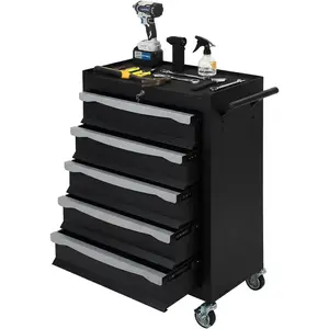 Rolling Tool Chest, 5-Drawer Tool Chest with Drawers Modular,Mobile Heavy Duty Tool Box with Lock,Drawer Liners & Link Buckle, Steel Toolbox for Garage, Workshop, Warehouse, Black