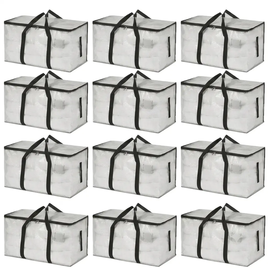 12 Pack Extra Large Heavy Duty Moving Bags, Clear Plastic Storage Bins with Lids, Reinforced Handles & Heavy-Duty Zippers Moving Boxes Storage Bags Totes for Clothes Packing, Dorms, College Supplies, Clear