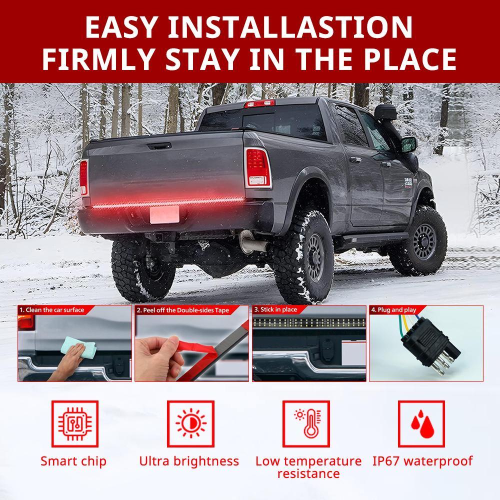 48 Inch 3 Row LED Light Strip, Truck Tailgate Light Strip with Red Running Brake Lights, White Reverse Light, Amber Turning Signals Strobe Interior Lights, Tailgate Light Bar, Led For Car, Led Car Lights