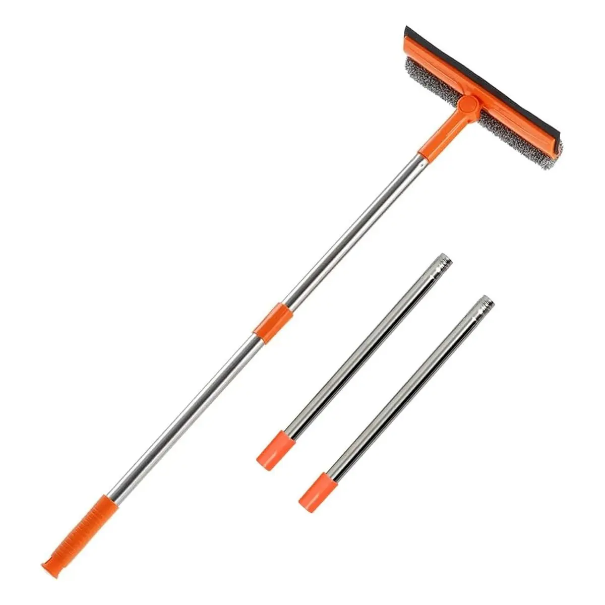 2-in-1 Window Squeegee with 68-Inch Stainless Steel Handle, Microfiber Cloth and Rubber Blade, for Glass Shower Car Gas Station