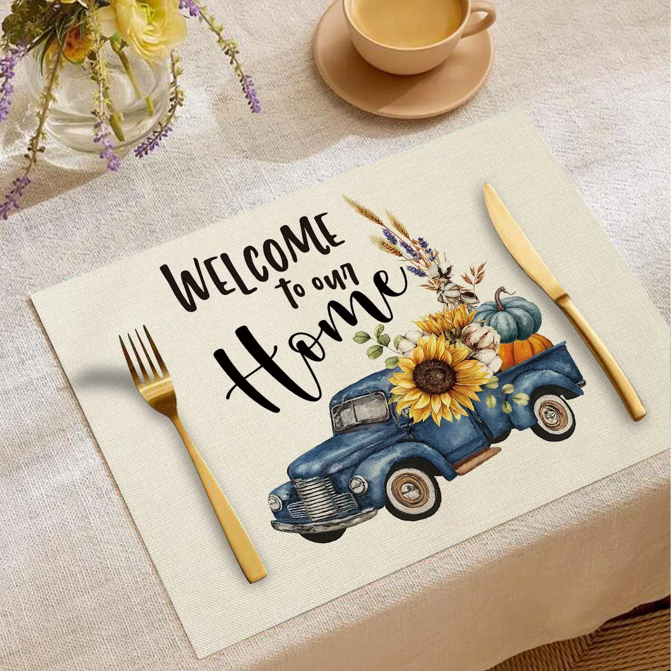 Autumn Harvest Pumpkin Pattern Table Placemats, Heat Resistant, Minimalist Style, Ideal for Festive Dinners & Daily Use, Home Decor