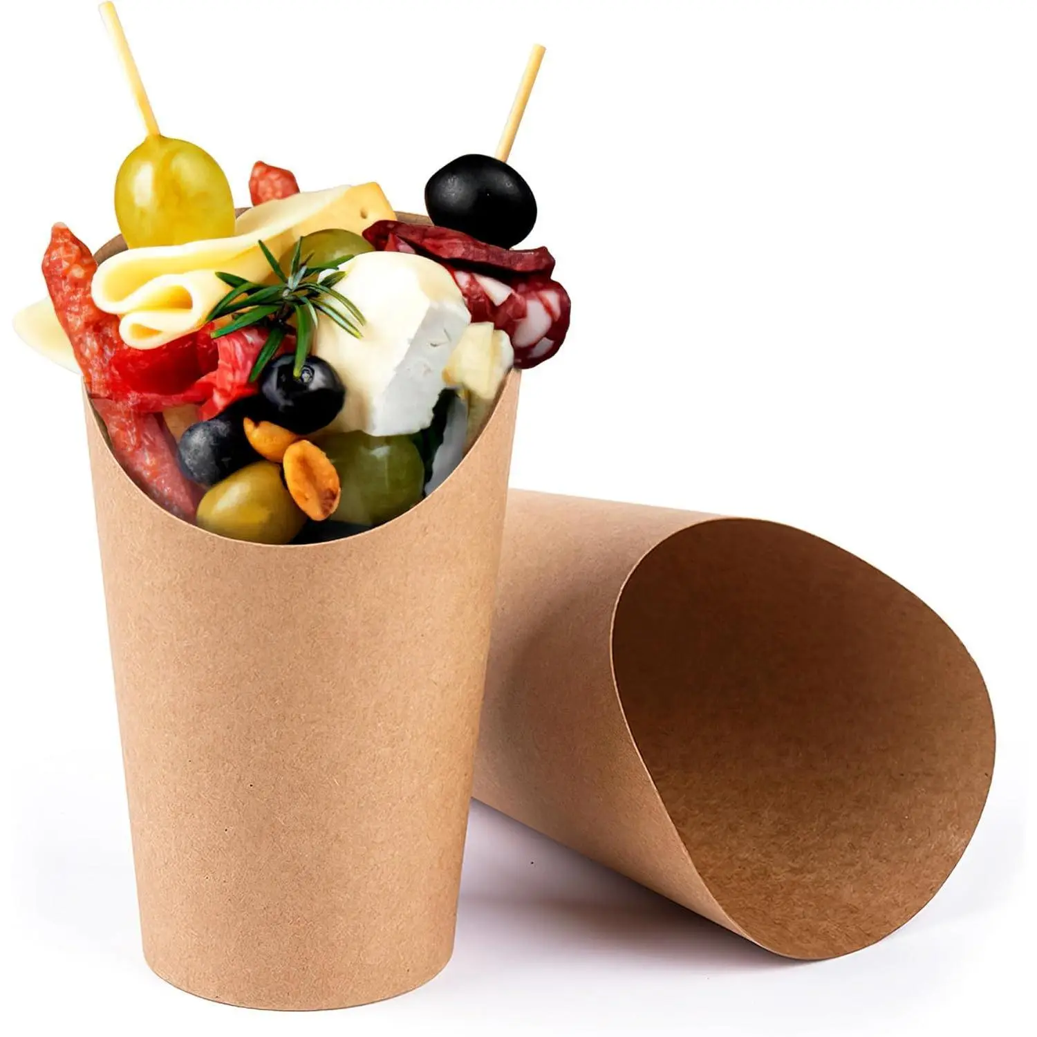 Disposable Kraft Paper Charcuterie Cups - 50 Pcs 12 Oz Single-Use Solid Degradable Non-Toxic Brown Serving Containers, Mini Birthday Party Boxes for Appetizer, Recyclable Home Tableware (9 fl oz+)