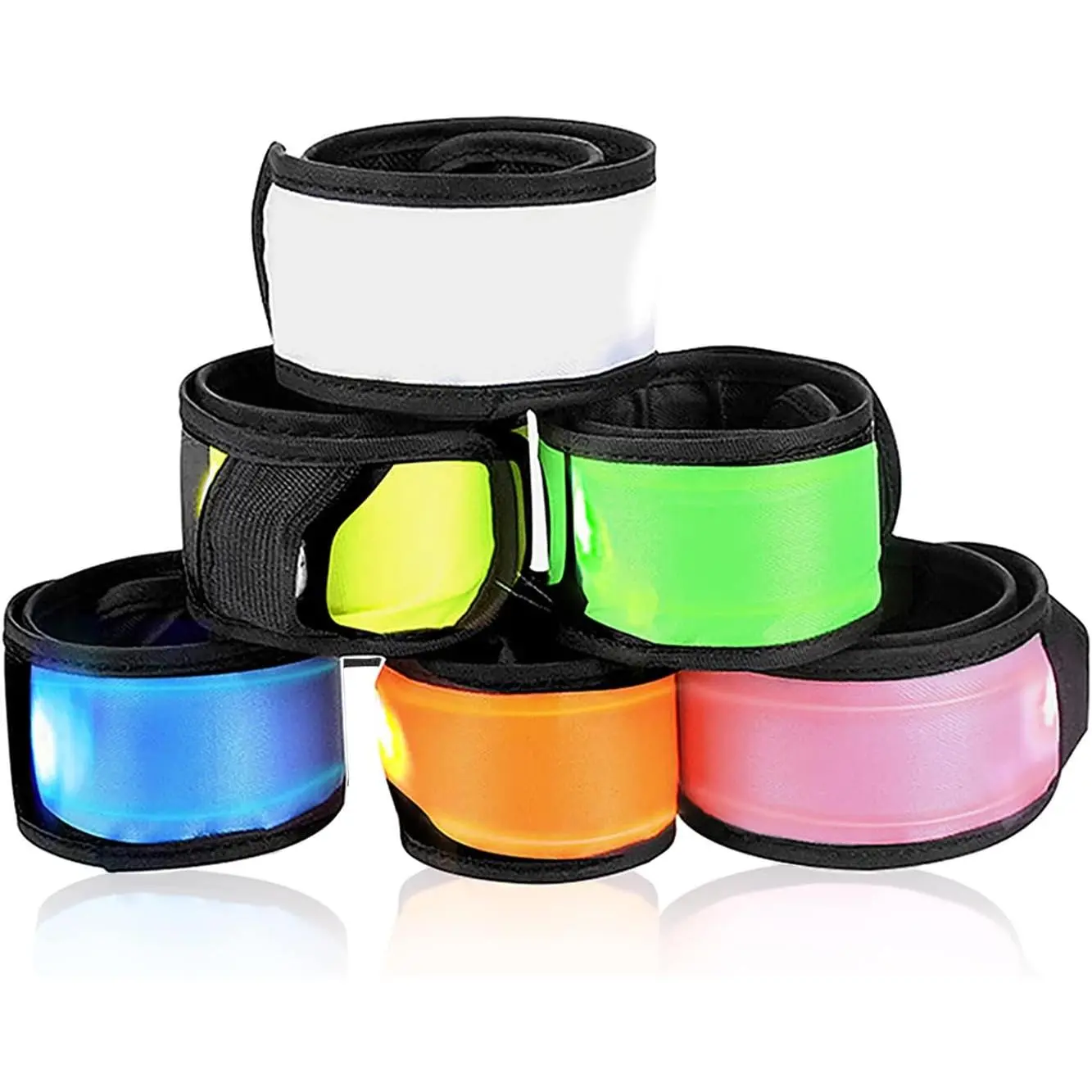 Unisex 6-Pack Luminous LED Slap Bracelets with Lights - 35cm Reflective 360-Degree Night Safety Wristbands for Running, Biking, Outdoor Sports, Replaceable Battery, Comfortable Outdoor Safe Gear