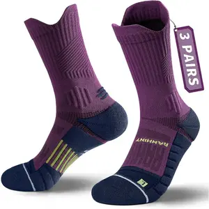 3 Pairs Compression Running Socks, Cushion Crew Socks, Anti-Blister Moisture Wicking Athletic Hiking Basketball Socks
