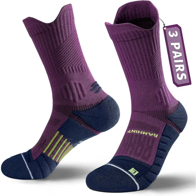 3 Pairs Compression Running Socks, Cushion Crew Socks, Anti-Blister Moisture Wicking Athletic Hiking Basketball Socks