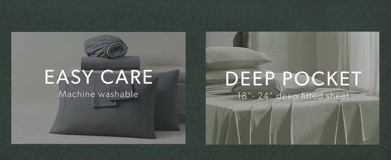 Deep Queen Sheets Sets - Fits Mattress 18-24 Inches Deep - Deep Sheets - 6 Piece Queen Size - Grey