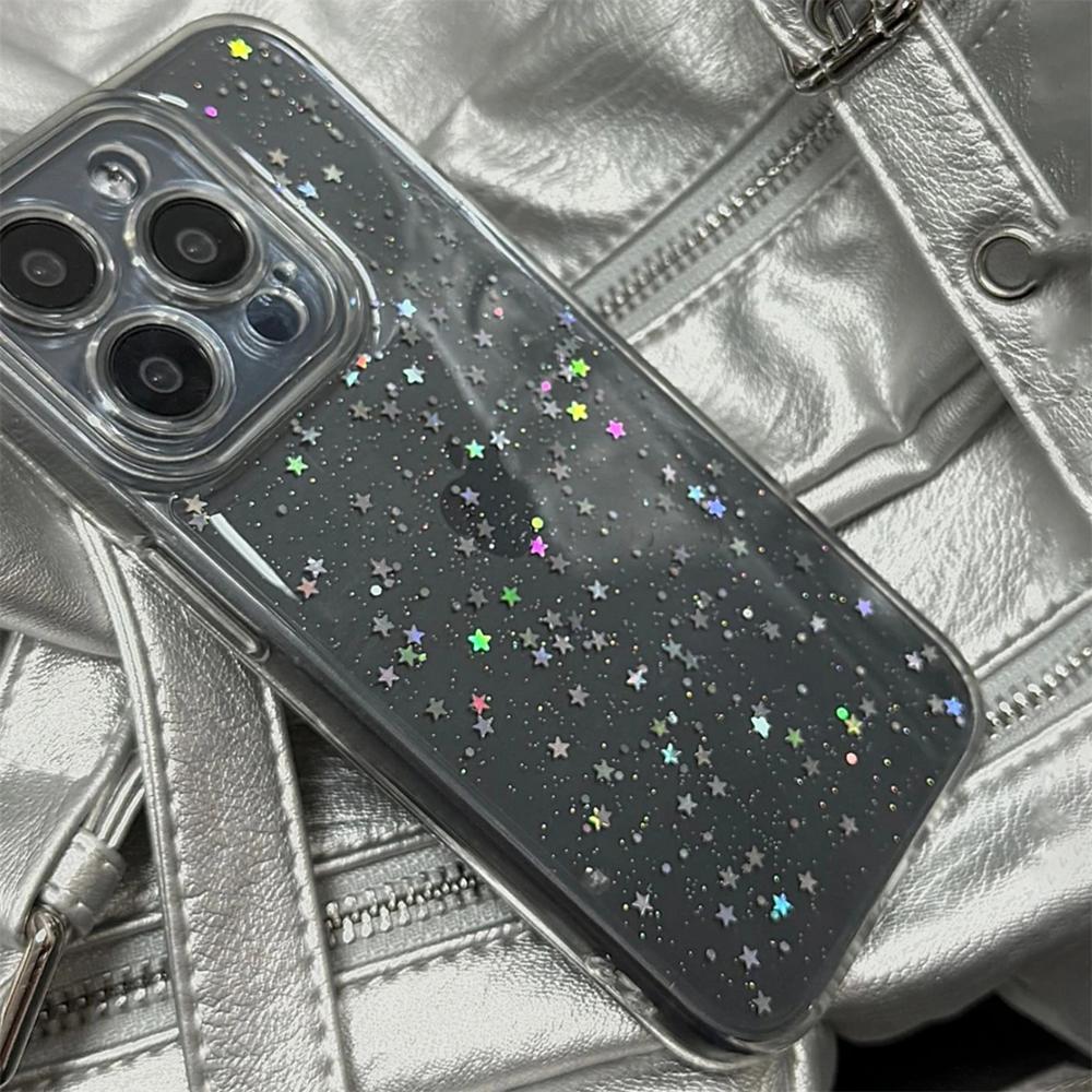 Luxury Bling Star Sequins Glitter Phone Case For iPhone 17 16 15 14 13 12  Pro Max  Clear Powder Sparkle Cover
