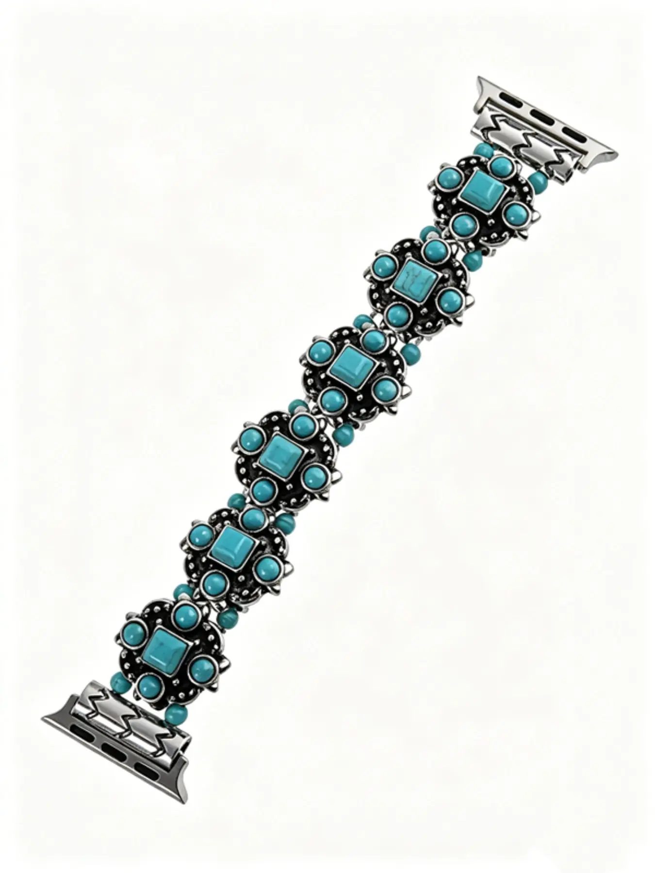 Bohemian Turquoise Zinc Alloy Elastic Band, Western Style Beaded Wristband for Iwatch Series 9/8/7/se/ultra, Fashionable Accessory