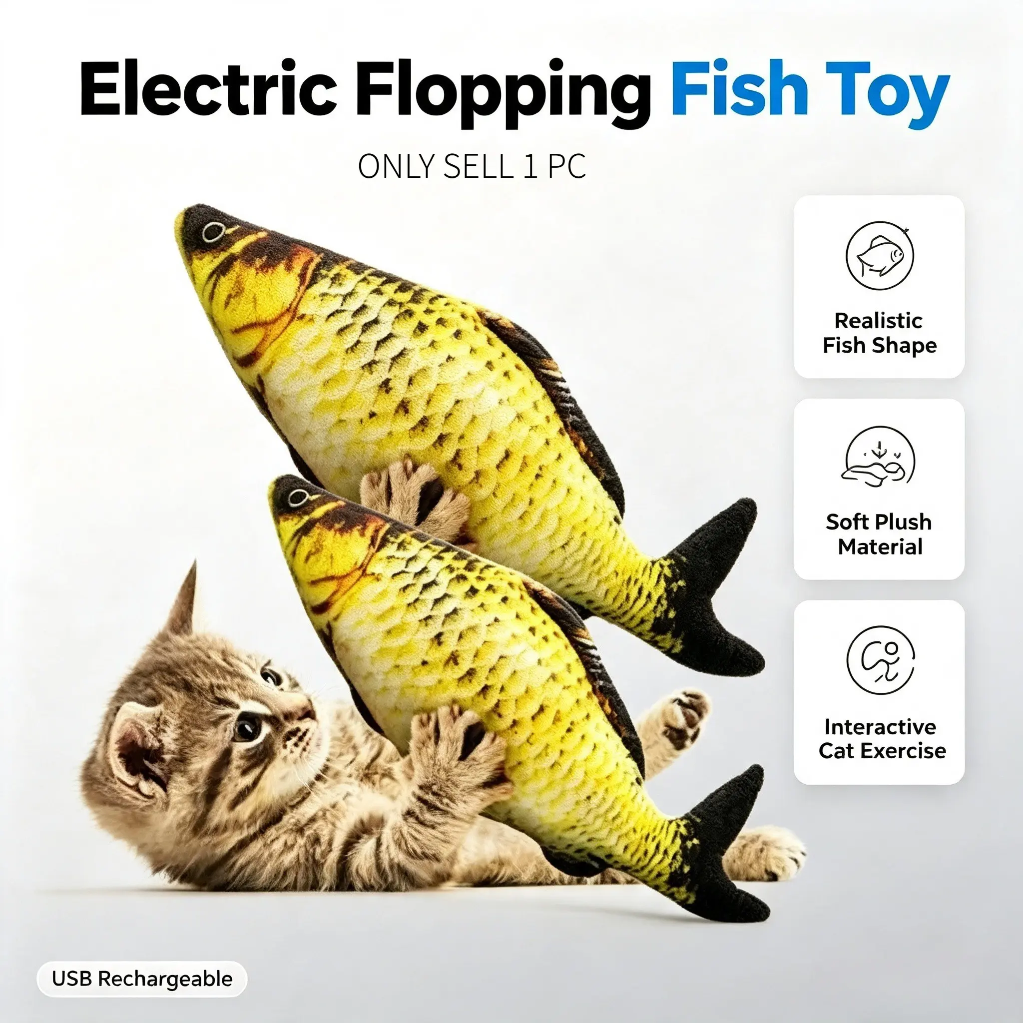 3D Dancing Fish Toy, Rechargeable Electric Fish Pillow Doll, Interactive Cat Play Toy, Simulated Dancing Fish for Cats, Fun Pet Gift
