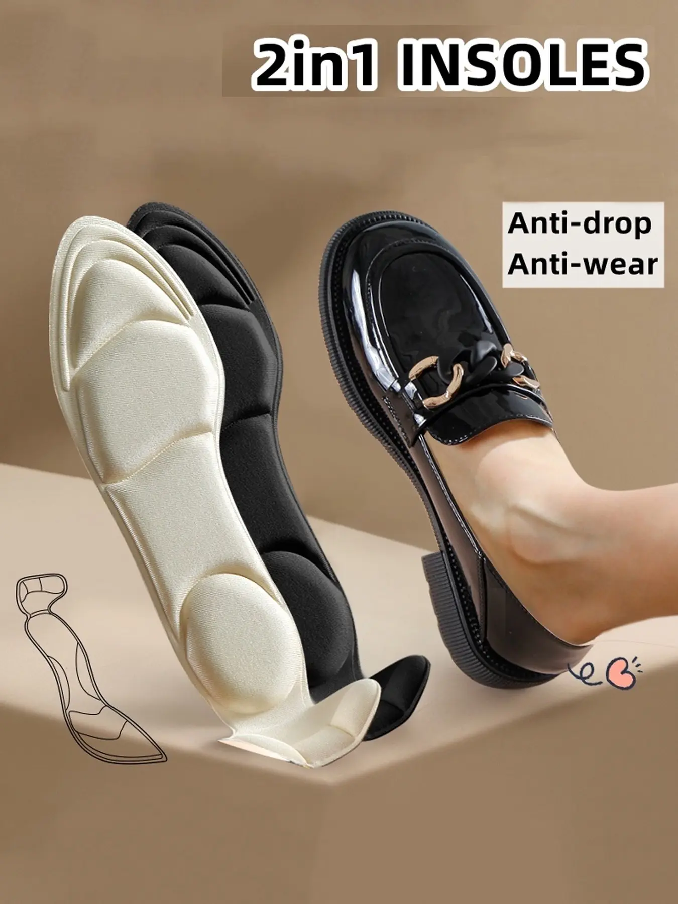 Anti-Slip Heel Protectors, Insoles for Pointed High Heels and Sports Shoes (size 35-40 Adjustable), Women's and Men's Casual Wear