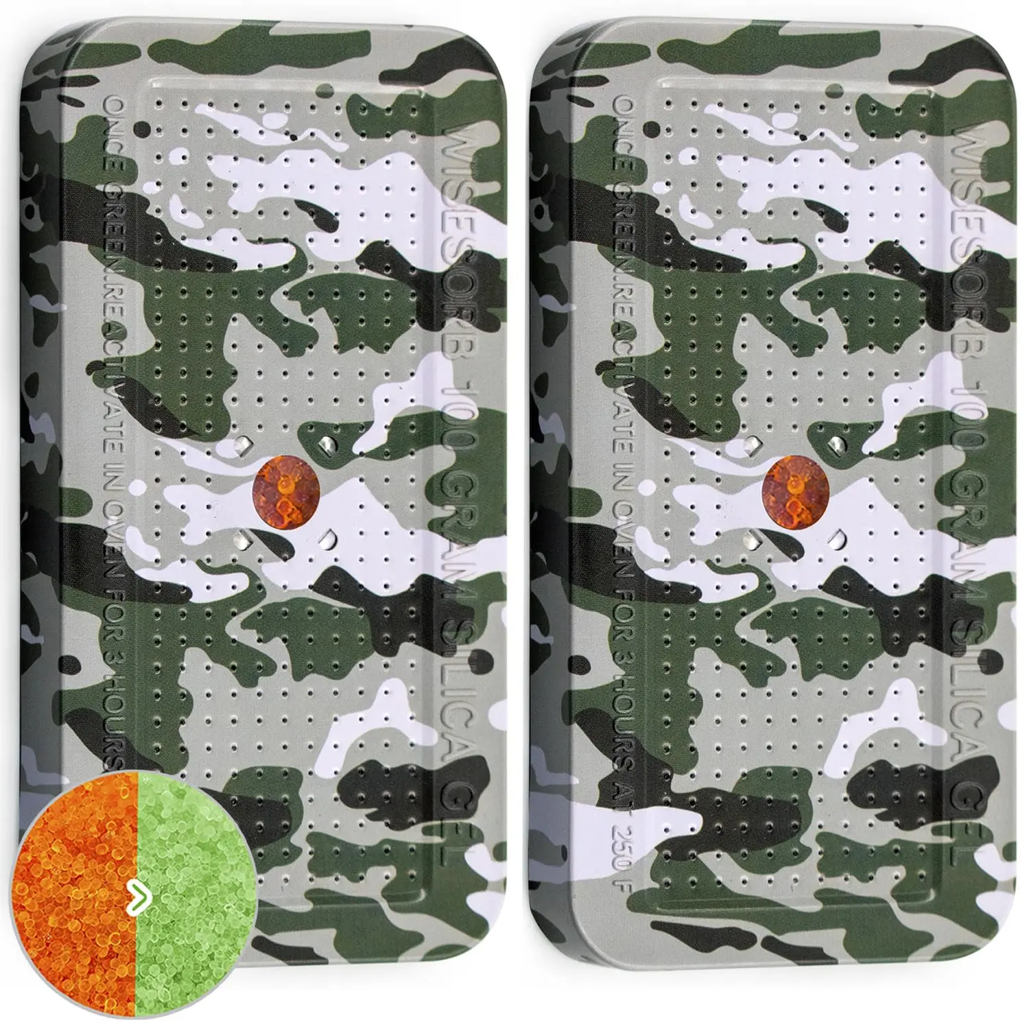 100 Gram Camouflage  Safe Dehumidifier Silica Gel Canister Rechargeable Dehumidifier Desiccant  Indicating Desiccant  Absorber with Visible Window [2PACK]