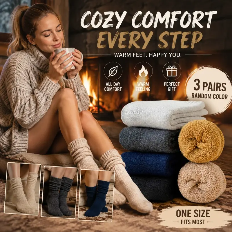3 Pairs Random Color Winter Daily Socks All Day Comfort Casual Ankle Wool Socks Warm Feeling Daily Wear Gift Ready Socks for Women One Size Fits Most