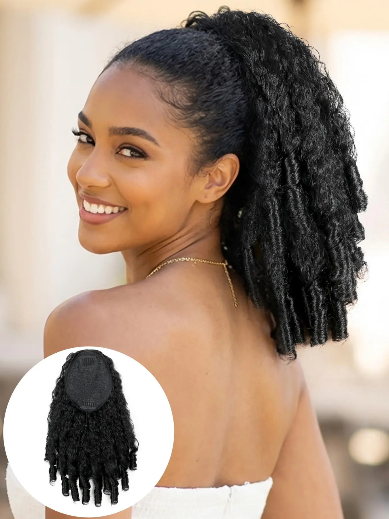 Kinky Curly Drawstring Ponytail Extension for Women, Natural Afro Puff, Synthetic Hair with Spiral Curls, Clip in Hairpiece for Daily Wear
