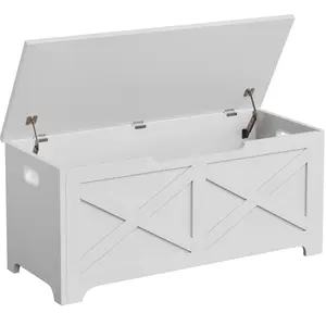 GARVEE39.4" Storage Chest, Wooden Storage Bench With 2 Safety Hinges, Easy Assembly, Modern Style Large Toy Chest for Entryway, Living Room, Bedroom, White/X Pattern