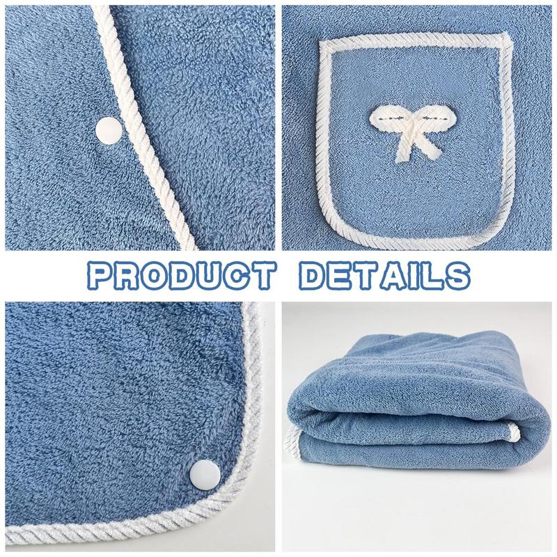 1pc Quick-Dry Coral Velvet Women's Towel Wrap with Straps - Soft, Absorbent, Blue Shower Skirt with White Logo and Pocket Detail, Quickdry Towel | Functional Pocket Design | Absorbent