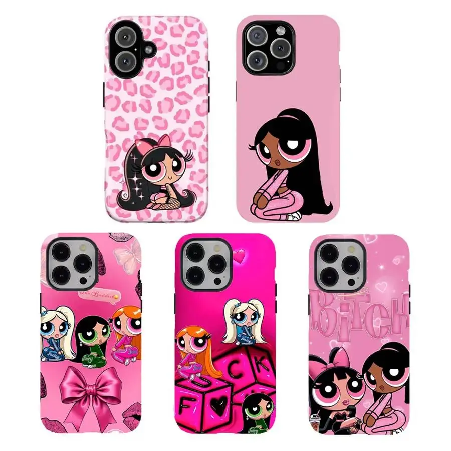 Y-P0werpuffff Girls-inspired Y2K baddie phone case,Having good protective properties,Suitable for iPhone 17-11 Pro Max/Plus and  Samsung Galaxy S23-25