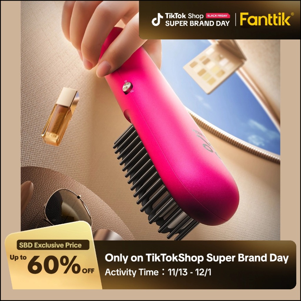 Fanttik Super Brand Day Cordless Hot Brush, Wireless Straightener for Straight to Wavy Hair, 2 in 1 Straightening & Curling Brush, 200 Million Ionic,