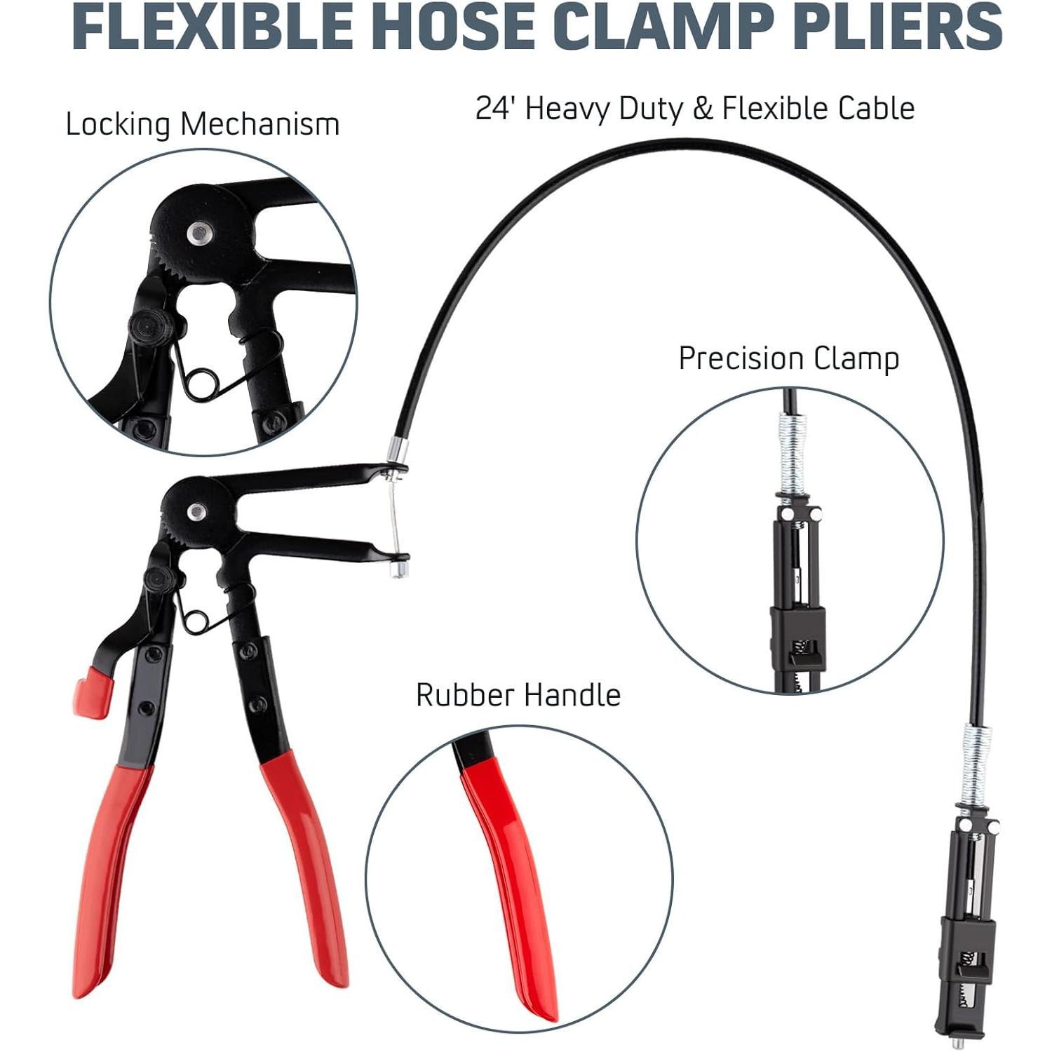 9 count Hose Clamp Pliers, Long Reach Hose Clamp Tool Remover for Water Hose and Automotive Coolant Radiator Heater with Flexible Wire Long Reach Hose Clamp and Flat Band Pliers