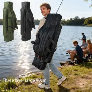 1 Piece Large Capacity Fishing Rod Bag, 3 Compartment Design, 90cm Portable Fishing Pole Bag, Metal Zipper, Comfortable Handle, Outdoor Gear Essential Fishing Bag