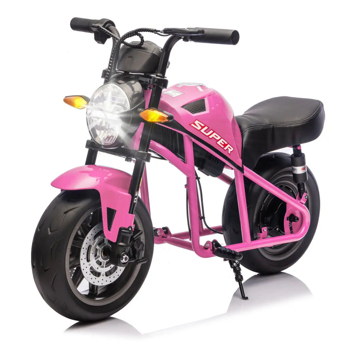Kids' XL Electric Motorcycle, 24V Ride-On Bike with 300W Motor, Twist Grip Throttle, 14" Fat EVA Tires, Dual Suspension, Music & Lights for Outdoor Fun