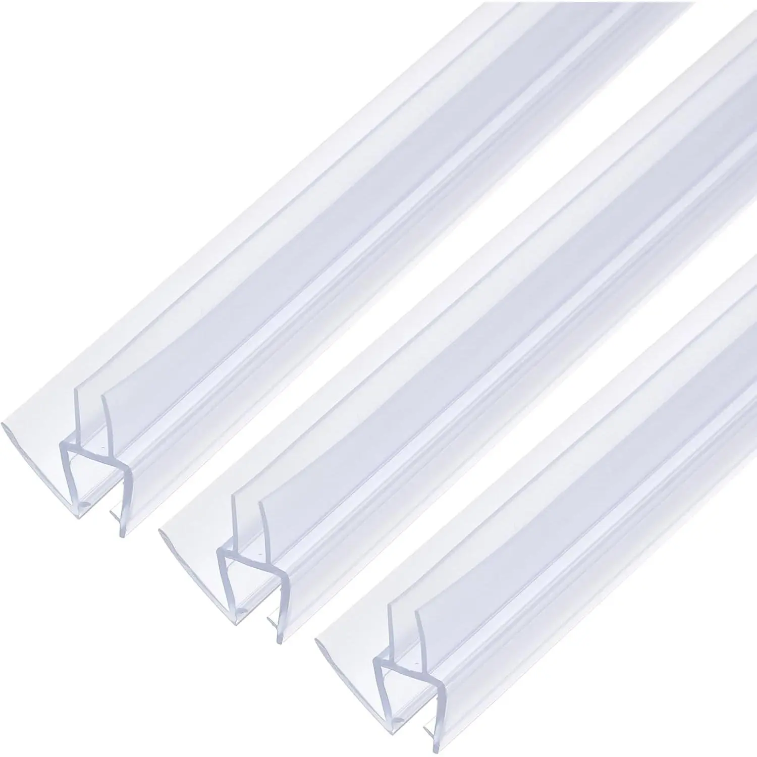 Shower Door Bottom Seal, Shower Door Sweep for 1/4" Thick Glass " Long (15.7" x 3 count), 3 Section Segmented Frameless Glass Door Seal Strip with Double Drip, Clear