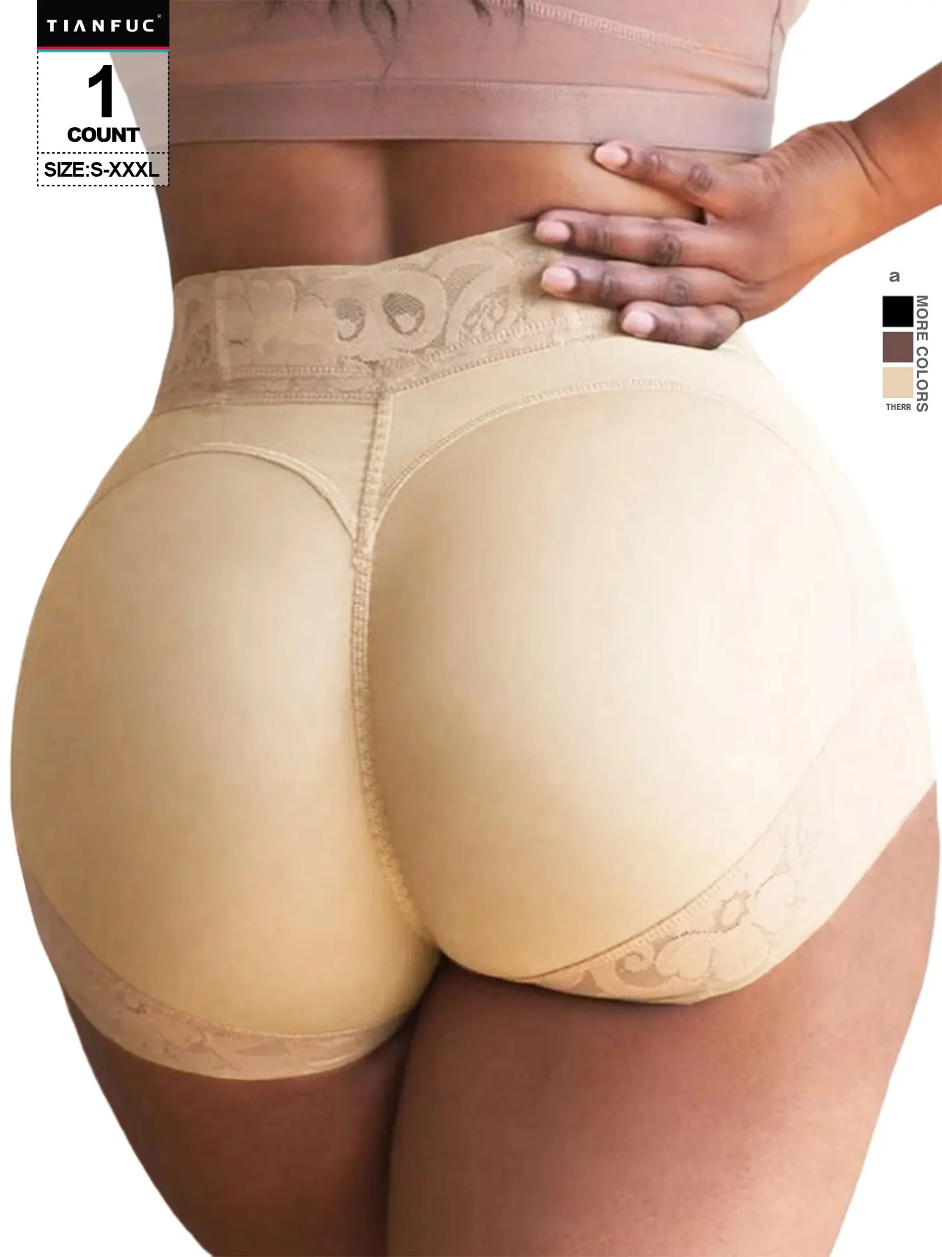 Lace Waistband Padded Hip Enhancer Shorts, Booty Lifting Shapewear Briefs, Invisible Under Dresses & Jeans, Natural Curvy Fit