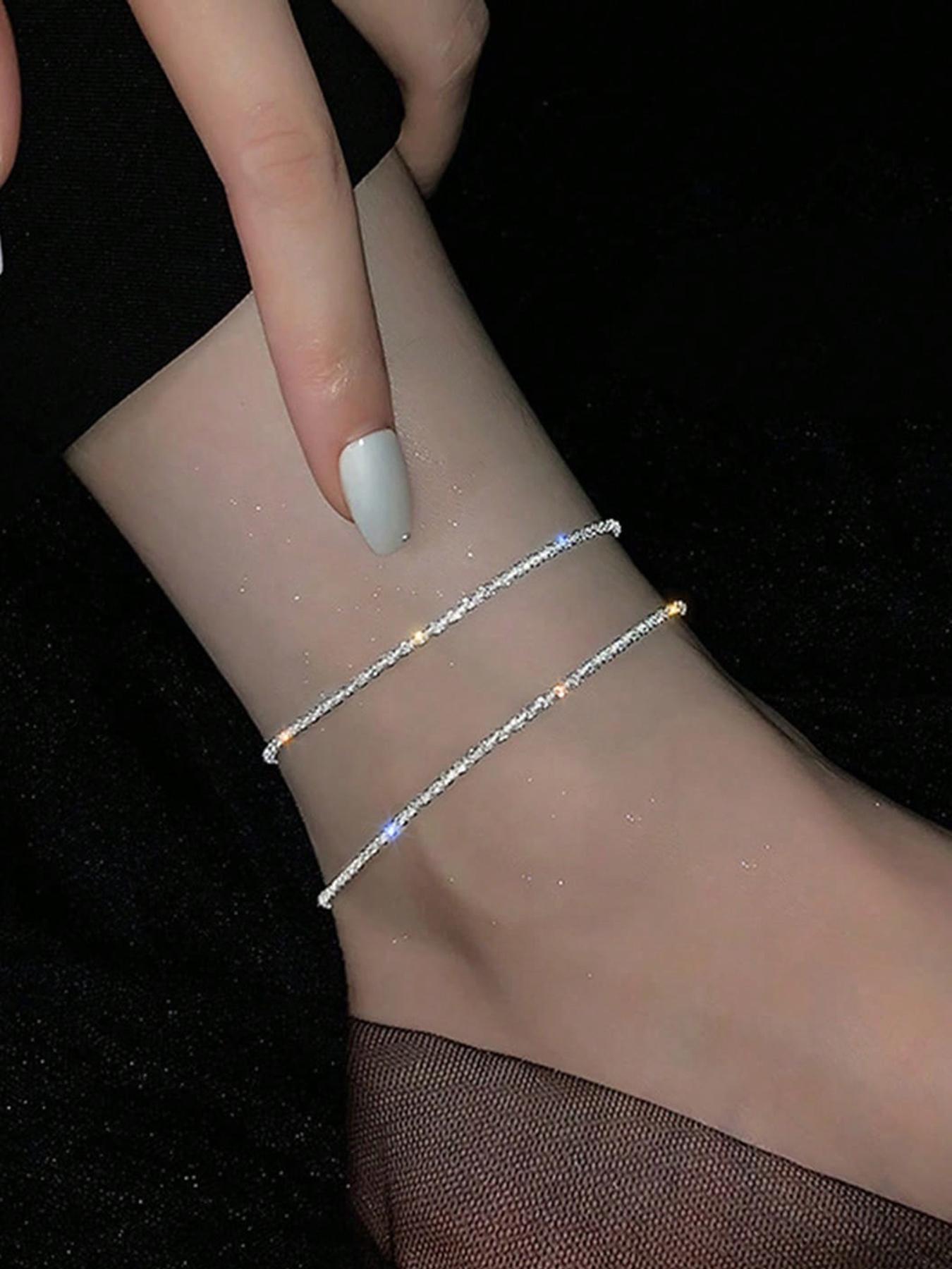 Fashion Rope Chain Anklet, Dainty Layered Anklet, Elegant Glitter Zinc Alloy Anklet for Women & Girls, Fashion Jewelry, Trendy All-match & Exquisite Jewelry