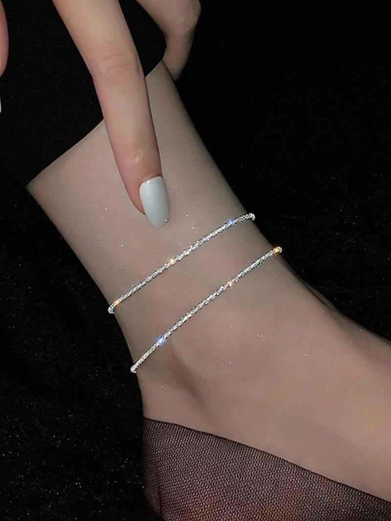 Fashion Rope Chain Anklet, Dainty Layered Anklet, Elegant Glitter Zinc Alloy Anklet for Women & Girls, Fashion Jewelry, Trendy All-match & Exquisite Jewelry