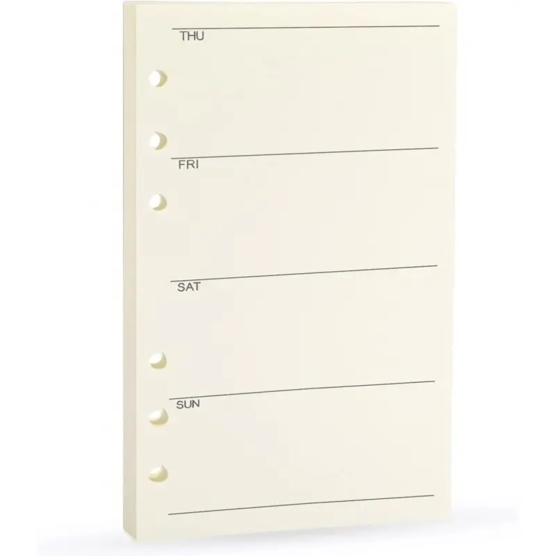 Harphia Spiral Notebook Replacement Core, Weekly Planner Insert, No Date 6 Hole Paper, Filofax Compatible, 100gsm, 45 Sheets/90 Pages, A6 Size