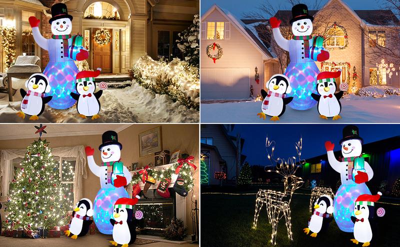 Christmas Inflatables Outdoor Decorations, 8 FT Inflatable Snowman with Penguins, Blow Up Xmas Decorations Clearance Indoor Outdoor Yard Patio Lawn Decor with LED Christmas Lights