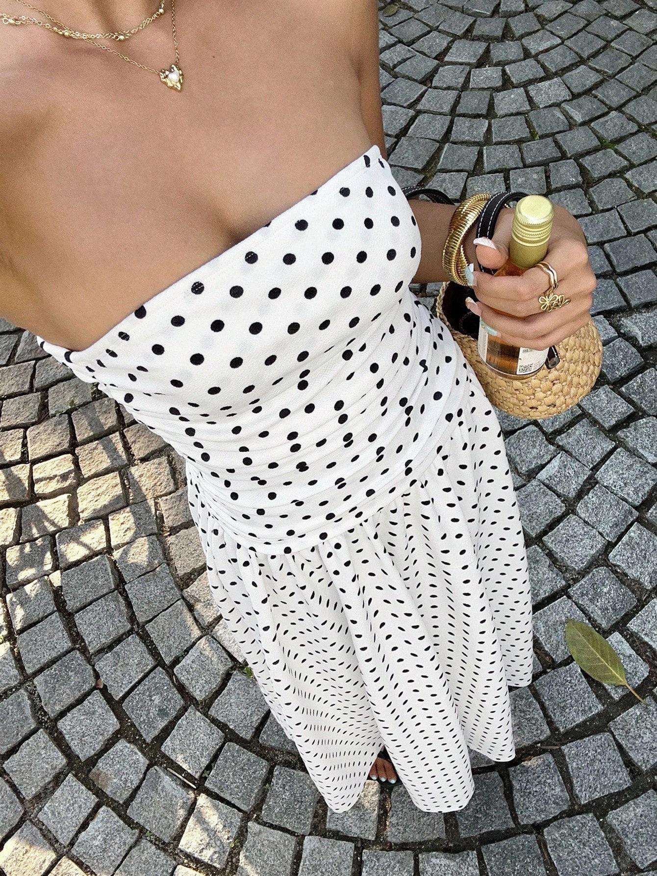 Women's Elegant Fashion Polka Dot PrintHalter Dress, Stylish Chic Sleeveless MaxiDress for Parties and Casual Wear, SummerFashion