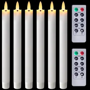 Homemory Waxy Flameless Taper Candles with Remote r Dimmer, Battery Operated Candlesticks Flickering, LED Window Candles Realistic, 9.6 Inches for Christmas Wedding Indoor Decor, White, 6 Pcs